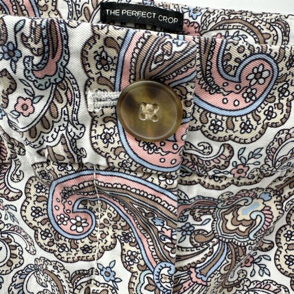 Talbots Pants Womens 12 The Perfect Crop Paisley Taupe Pink Blue + Pockets - Picture 5 of 9